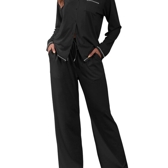Other - Cotton Blend Pajama Set Long Sleeve Button Down Lounge Sleepwear Classic